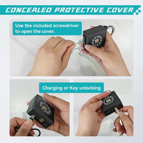 Vista 8 de SFW Candado de huellas dactilares con llave, casillero de combinación resistente, resistencia al agua con códigos, acceso por aplicación para valla