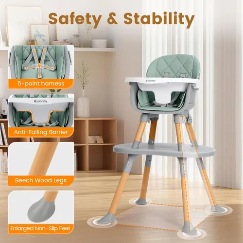Vista 3 de Ezebaby Silla alta convertible para bebé con mesa y asiento, silla de alimentación ajustable 8 en 1, asiento elevador de comedor de múltiples etapas