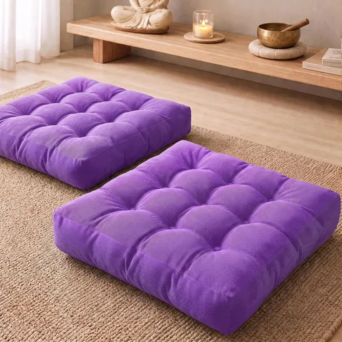 Vista 16 de Degrees of Comfort - Cojines redondos y grandes de pana y capitoné para el suelo, meditación y sala tatami, para adultos, gris, 22 pulgadas Redondo
