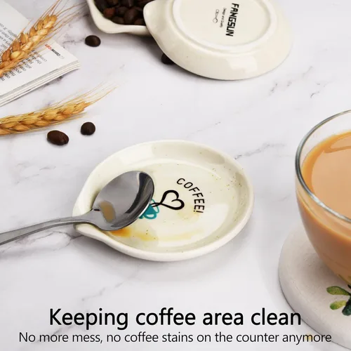 Vista 2 de FANGSUN Soporte para cucharas de café, mini soporte para decoración de encimera, de cerámica de granja de 3.5 pulgadas, soporte para cucharadita