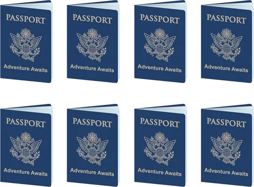 Beistle Set of 8 Around The World Passports, Global Adventure Travel Party Favors, Made In USA Since 1900