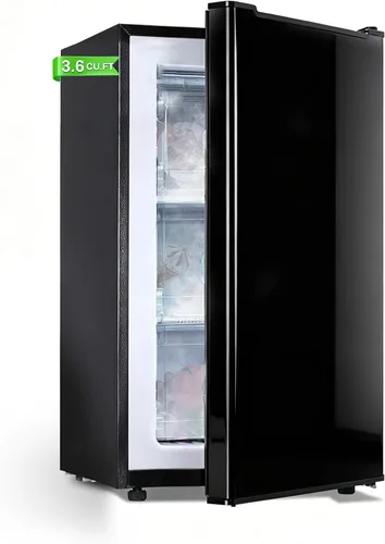 Vista 11 de Congelador vertical mini Maine, 3.6 pies cúbicos, congelador compacto de una sola puerta con puerta reversible de acero inoxidable, ajuste