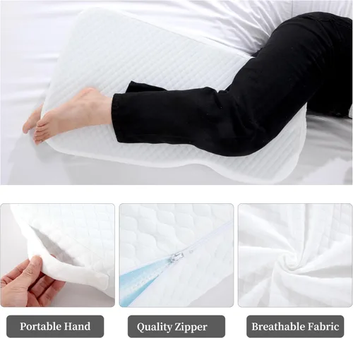 Vista 4 de Almohada de rodilla de espuma viscoelástica para dormir de lado, almohada entre las piernas con funda extraíble para alinea la columna vertebral