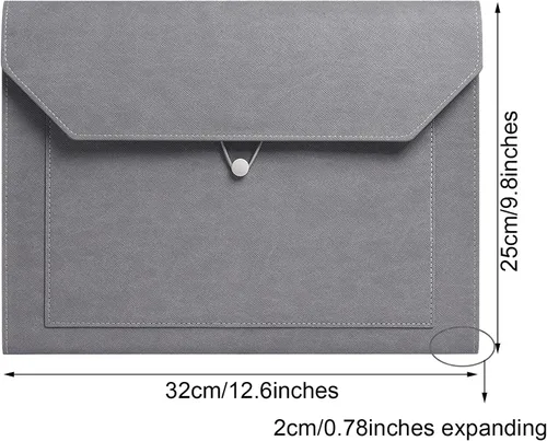 Vista 3 de Carpeta de archivos A4 de piel sintética, soporte para documentos, 2 bolsillos, cartera con sobre, con cuerda elástica, expansión de 3/4 pulgadas
