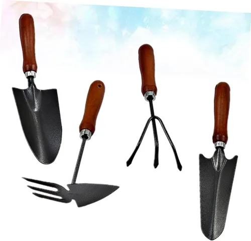 Vista 4 de NUOBESTY 4pcs Thickened Mini Iron Shovel Garden Tool Set with Handles Planting and Weeding Spade Kit for Seedling Transplanting and Cultivating
