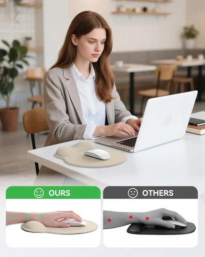 Vista 5 de Alfombrilla de mouse con reposamuñecas, alfombrillas ergonómicas para escritorio (beige)