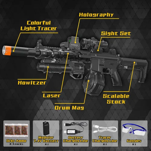 Vista 2 de Gel Splat Blaster - Tamaño grande de 32 pulgadas - Luz LED - Accesorios ricos - Modo automático y manual - Batería recargable modular de 7.4 V