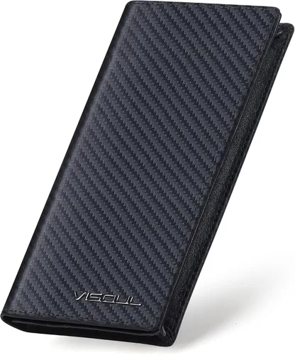 Cartera de chequera de piel VISOUL para hombre con bloqueo RFID, billetera larga plegable para hombre con 11 ranuras para tarjetas de crédito y 1
