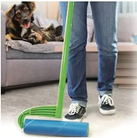 Vista 7 de Leo Rodillo de limpieza con mango extensible más 6 repuestos. Total de 325 hojas removedor de pelo de mascotas y limpieza del hogar, ideal