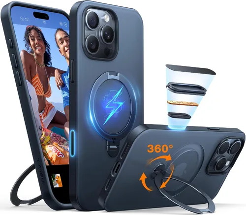 Vista 9 de TORRAS Q3 Spin - Funda para iPhone 14 Pro Max con soporte magnético 360, color negro