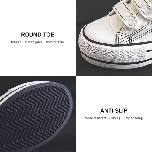 Vista 3 de Womens Platform Shoes Hidden Wedge 3 Inches Height Increase, Hook and Loop Walking Shoe, Strap Canvas Sneakers High Heel White Black Fashion