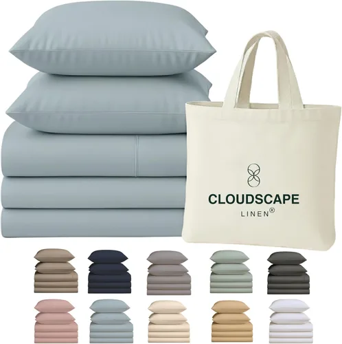 Vista 42 de Cloud Scape Linen - Juego de sábanas de 100% algodón egipcio, tamaño individual, juego de ropa de cama de lujo de 3 piezas, 400 hilos, calidad