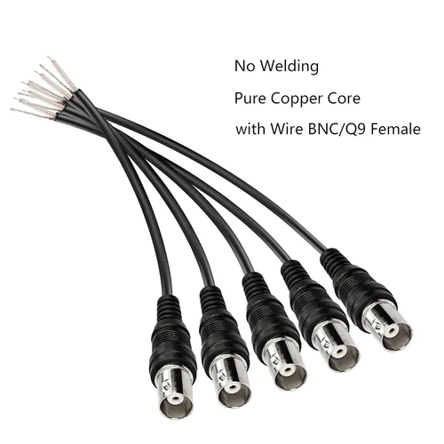 Vista 2 de MEIRIYFA BNC - Cable de coleta desnudo, conector coaxial hembra con cable de extremo abierto para adaptador de terminal de cámara CCTV (5 unidades)