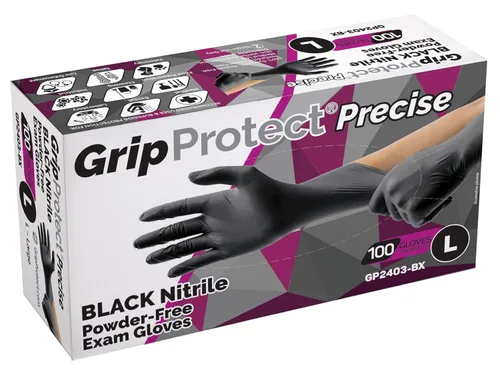 Vista 11 de GripProtect® - Guantes de nitrilo negros precisos, para examen, 4 mil, para uso alimentario, hogar, limpieza, médico/dental, tatuajes