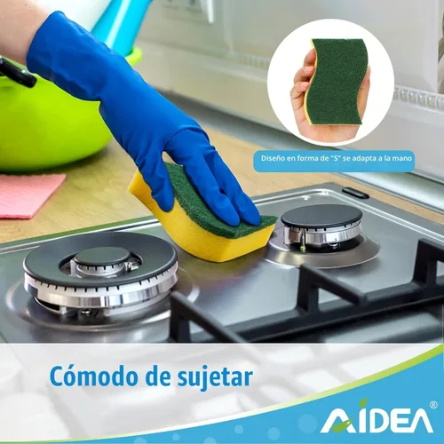 Vista 5 de AIDEA Esponjas de cocina, paquete de 24 esponjas de platos resistentes, esponja de limpieza para el hogar y la cocina, suministros de limpieza sin