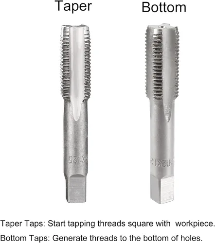 Vista 3 de uxcell Métrico M12 Rosca 1.25 paso 4 flautas rectas H2 herramienta de aleación de acero inferior y tornillo cónico juego de roscas para reparar 1 par