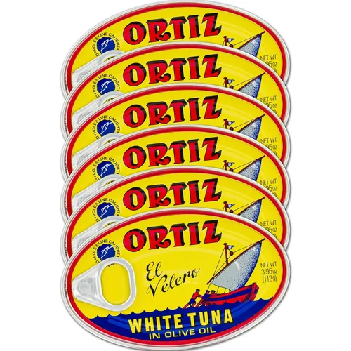 Ortiz Atún blanco en aceite de oliva, rebanadas tiernas frescas, atún silvestre español, alto en proteínas y grasas Omega 3, excelente en ensaladas,