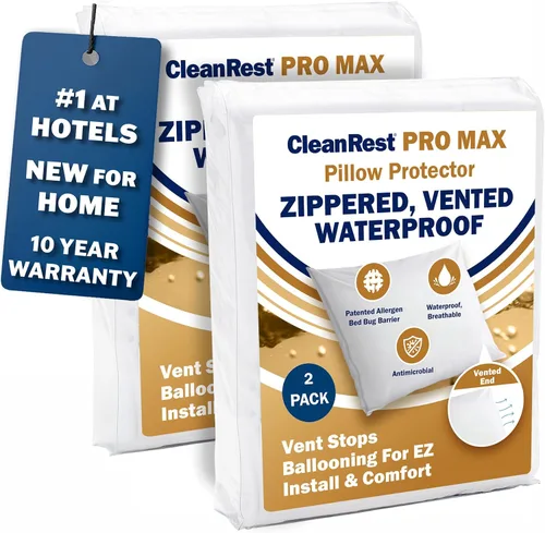Vista 10 de CleanRest PRO Max - Protector de almohada impermeable, tamaño Queen, con cremallera (paquete de 1), a prueba de alérgenos y insectos de cama