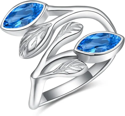 Vista 13 de Anillos de hoja para mujer 925 Anillos de plata de ley con piedra de nacimiento de hoja Anillos abiertos ajustables Anillos de promesa Anillos