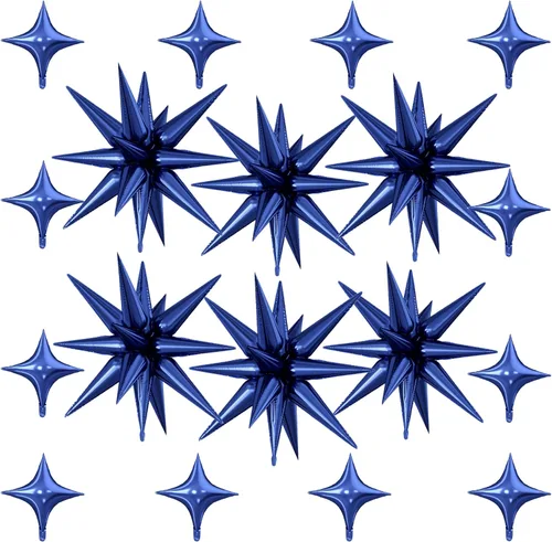 Vista 22 de 18 globos de estrella rojos y plateados, globos plateados y rojos con 6 globos de estrella en explosión de 22 pulgadas, 12 globos de aluminio