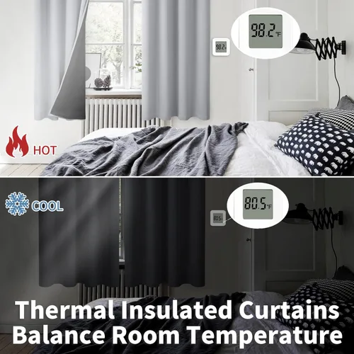 Vista 4 de BGment - Cortinas con aislamiento térmico para habitación, 100 % opacas, con forro negro, cortina de doble capa con ojales, reduce el ruido