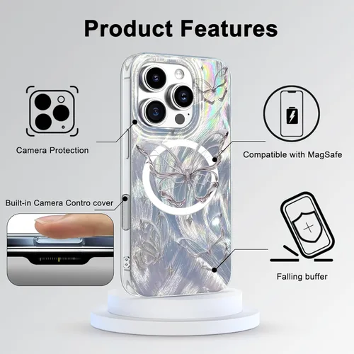Vista 179 de I-MGAE-IN-AR - Funda diseñada para iPhone 12 y 12 Pro, diseño de mariposa plateada brillante, funda protectora de poliuretano termoplástico, suave