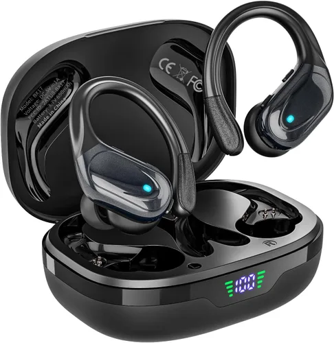 HAOYUYAN Auriculares inalámbricos, auriculares Bluetooth deportivos, auriculares deportivos con 80 horas de reproducción, con pantalla de