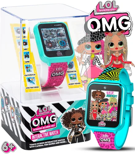 Vista 6 de Accutime L.O.L. Surprise! Reloj inteligente interactivo con pantalla táctil para niños, rosado, (Checker Pink), 40 mm, Moderno