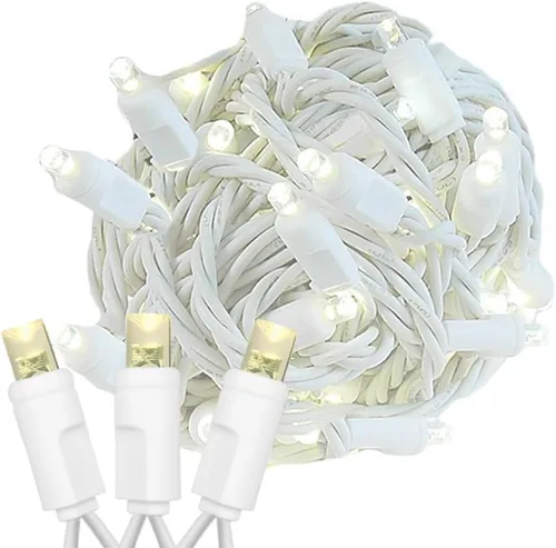 Vista 8 de Novelty Lights Guirnalda de luces de Navidad de 50 pies, 100 bombillas LED blancas puras en cable blanco, espacio de 6 pulgadas, iluminación