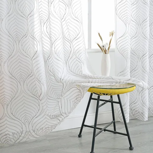 Vista 38 de VISIONTEX Cortinas traslúcidas blancas de 95 pulgadas de largo, juego de 2 paneles de cortinas beige marroquíes bordadas en enrejado, textura