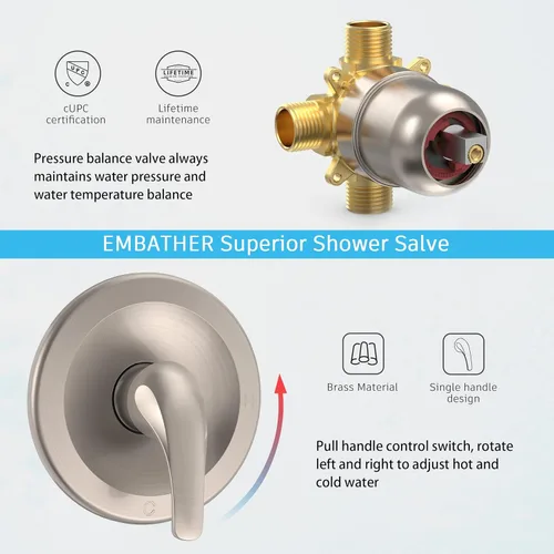 Vista 5 de EMBATHER Juego de grifo de bañera y ducha, cabezal de ducha doble con juego de grifo de bañera, válvula de ducha de control de un solo mango y kit