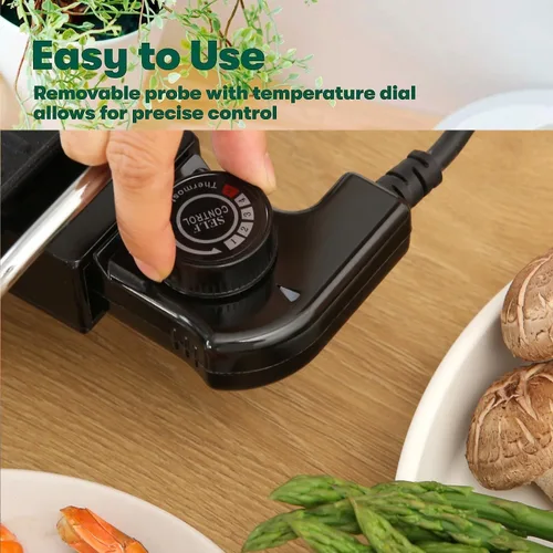 Vista 4 de Runruii Electric Griddles with kitchen tongs-Oversized Removable Cooking Plate 11X25.7 Inch Large Smokeless Indoor Grill Nonstick Plates 2 Cooking