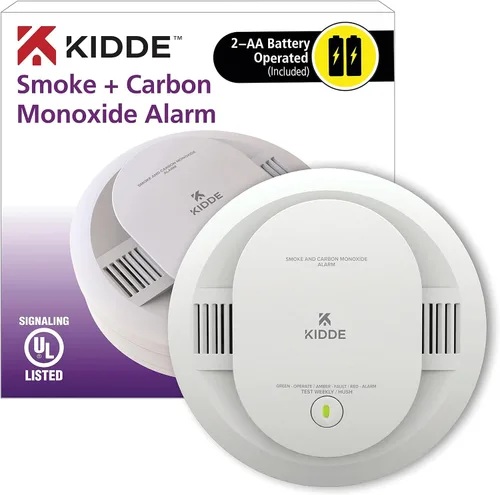 Vista 2 de Kidde Detector de humo y monóxido de carbono, funciona con pilas AA, indicadores de luz de advertencia LED y extintor de incendios para el hogar