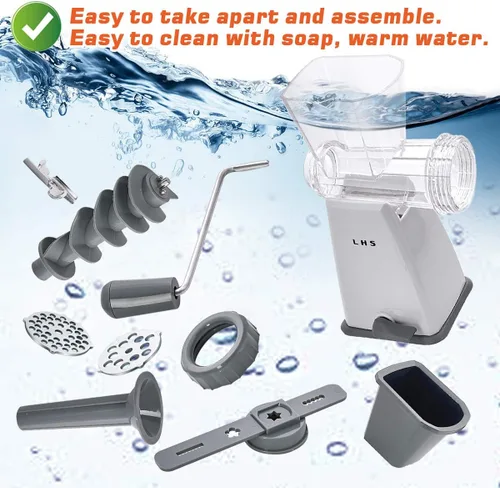 Vista 5 de LHS Picadora manual de carne con cuchillas de acero inoxidable, resistente y potente base de succión para uso doméstico rápido y sin esfuerzo