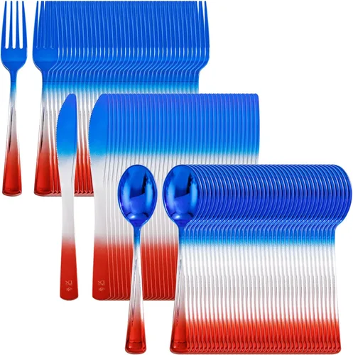 Vista 16 de LIYH - 102 cubiertos de plástico dorado desechables, utensilios de plástico dorado resistentes, cubiertos desechables que incluyen cuchillos