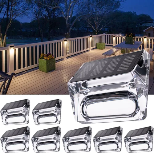 Vista 10 de Qualdout - Juego de 8 luces solares para terraza, luces solares para escalones IP65 impermeables luces LED para exteriores con energía solar