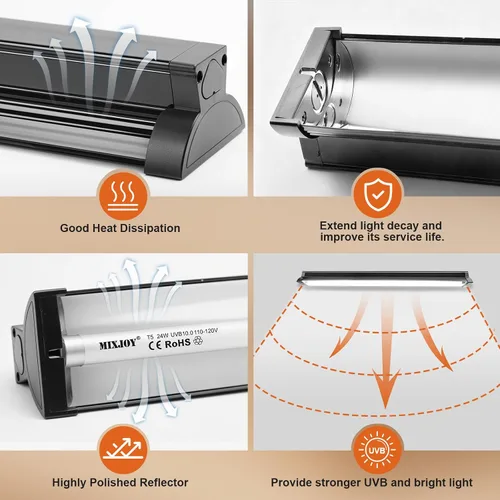 Vista 12 de MIXJOY T5 HO UVB Kit de luz de reptil, 22 pulgadas, 24 W, 10.0 bombilla