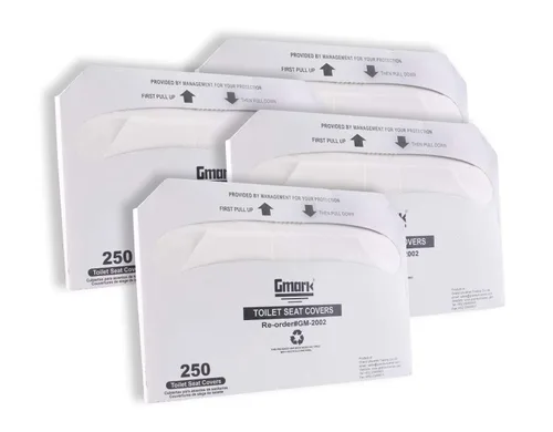 Gmark Fundas de papel para asiento de inodoro, de resistencia gruesa, 100% papel virgen, desechables, dispensadores de fundas de asiento de inodoro