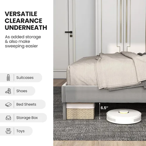 Vista 4 de Giantex Base de cama de terciopelo tamaño Queen con cabecero, moderna plataforma tapizada, base de colchón con 12 listones de madera fuertes,