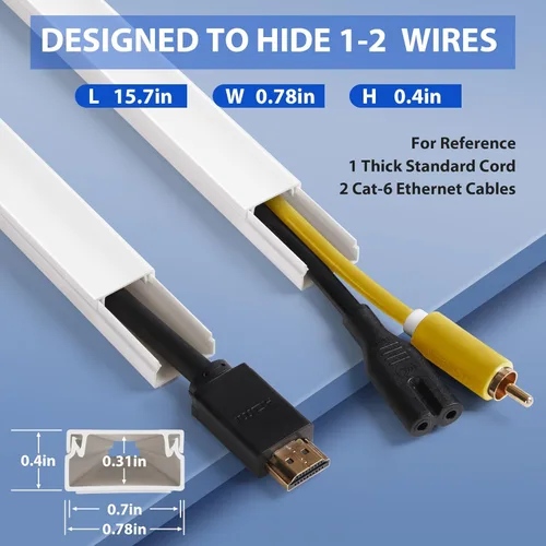 Vista 4 de Kit de pared para cubierta de cable, 157 pulgadas, cubiertas de alambre para cables, cable de TV para 1 cable grueso, protector de cable para TV