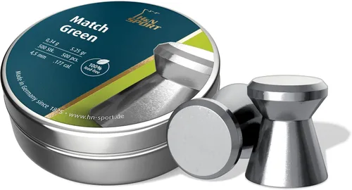 H&N Match Green Wadcutter - Pellets de pistola de aire sin plomo calibre .177 / 5.25 granos (500 unidades), modelo: PY-P-1108