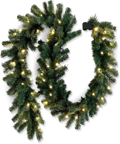 Flexible Flyer Guirnalda de luces con pilas de 9 pies. Decoración navideña iluminada por LED de 9 pies para interiores, guirnalda de Navidad de pino