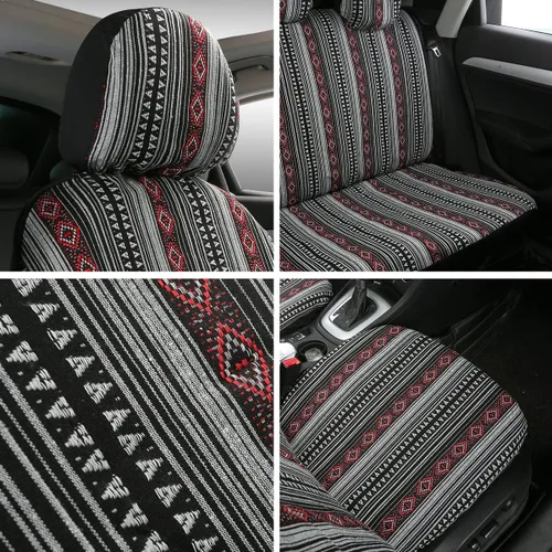 Vista 6 de Baja Saddle Blanket - Fundas de asiento de automóvil, 4 piezas delanteras, transpirables y lavables, tejido a rayas, funda de asiento universal