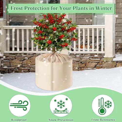 Vista 4 de 2 fundas para macetas para invierno, cubiertas aisladas para plantas en macetas, protección contra la congelación con cordón y cierre de , bolsa