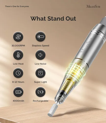 Vista 2 de MelodySusie Pulidor de uñas de nivel de entrada con clip, inalámbrico, esencial, SC300F, 30000RPM, lima E con pantalla LCD para dar forma y quitar