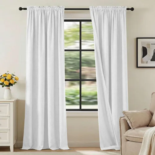 Vista 77 de H.VERSAILTEX Cortinas de aspecto de lino 100% opacas de 45 pulgadas de largo para dormitorio con bolsillo para cortinero de 42 pulgadas de ancho