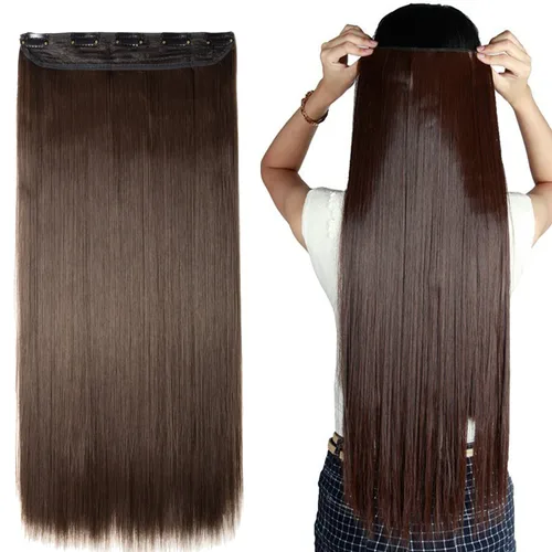 Vista 14 de S-noilite Elegante 30"(76cm) Extensiones de pelo con clip de una pieza, 3/4 de cabeza completa, 5 clips, negras naturales largas y rectas