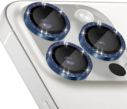 Vista 19 de Protector de lente de cámara para iPhone 15 Pro/15 Pro Max, protector de lente de anillo de cámara de vidrio templado individual con bandeja