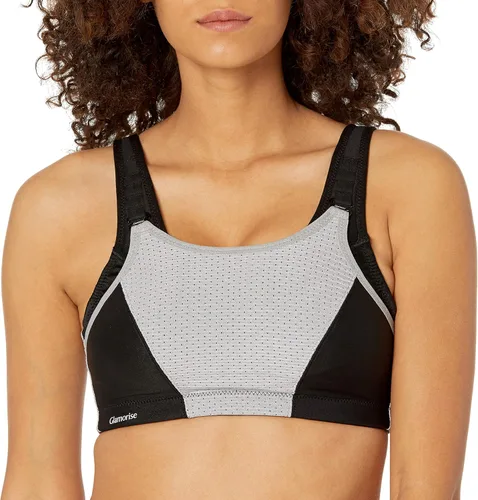 Vista 3 de Glamorise Sujetador deportivo de doble capa con control personalizado para mujer Negro/Gris