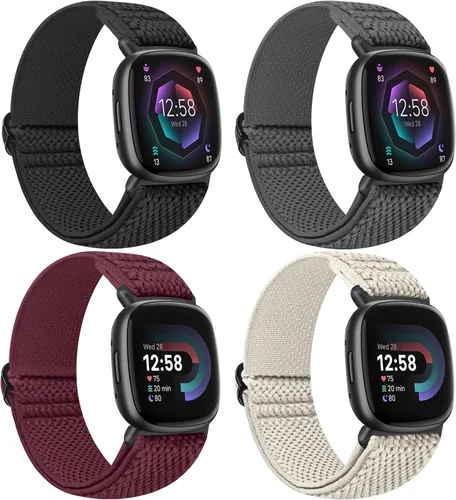 Vista 8 de Bandas elásticas compatibles con Fitbit Versa 4/Fitbit Sense 2/Fitbit Versa 3/Fitbit Sense bandas para hombres y mujeres, paquete de 4 correas